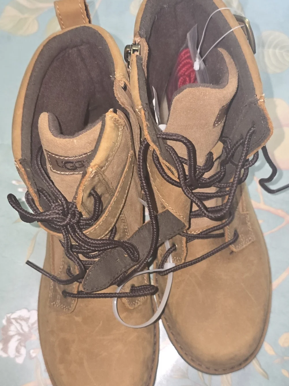 UGG Brown Suede Lace-Up Combat Boots